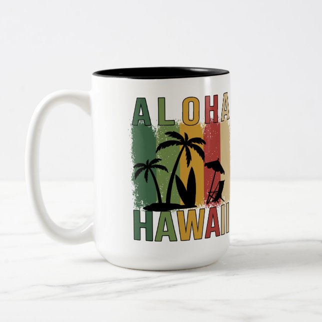 Caneca De Café Em Dois Tons Aloha Hawaii (Esquerda)