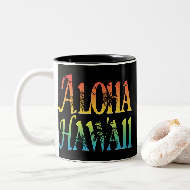 Caneca De Café Em Dois Tons Aloha Hawaii (Com Donut)