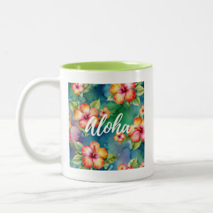 Caneca De Café Em Dois Tons Aloha lindo padrão de flor de hibisco Havaí 