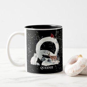 Caneca De Café Em Dois Tons Alphabet Q Monograma da Wonderland de inverno Lob