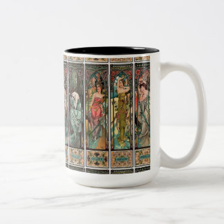 Caneca De Café Em Dois Tons Alphonse Mucha art, art nouveau, vintage, females,
