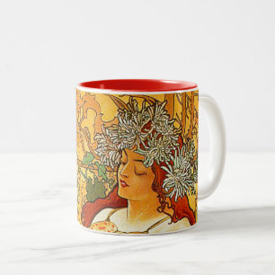 Caneca De Café Em Dois Tons Alphonse Mucha Art Nouveau Autumn