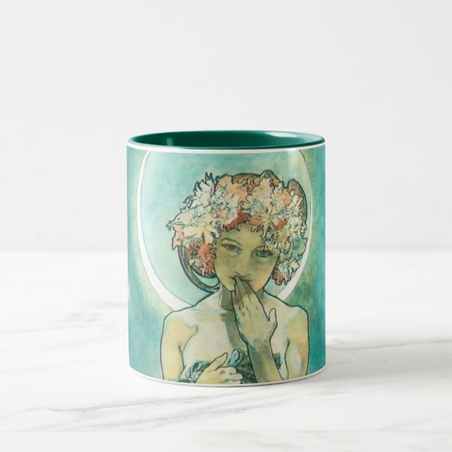 Caneca De Café Em Dois Tons Alphonse Mucha Moonlight Clair De Lune Art Nouveau (Centro)