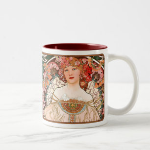 Caneca De Café Em Dois Tons Alphonse Mucha Nouveau Lady Coffee Mug em Pinks