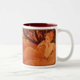 Caneca De Café Em Dois Tons Alphonse Mucha Nouveau Reclinando Lady Café Mug