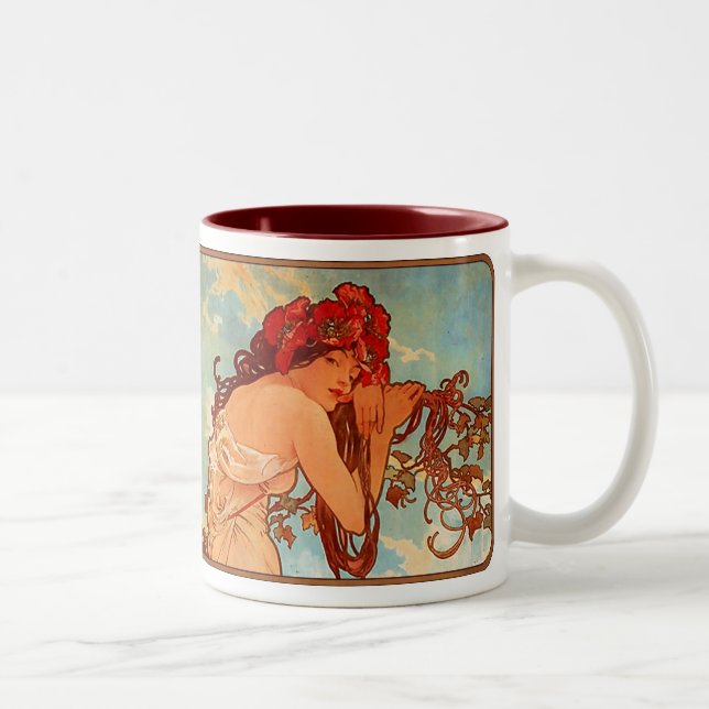 Caneca De Café Em Dois Tons Alphonse Mucha Nouveau Summer Lady Café Mug (Direita)
