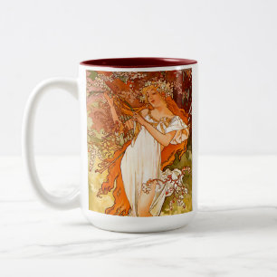 Caneca De Café Em Dois Tons Alphonse Mucha Primavera