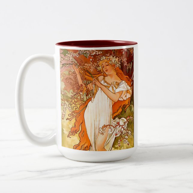 Caneca De Café Em Dois Tons Alphonse Mucha Primavera (Esquerda)
