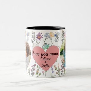 Caneca De Café Em Dois Tons ama você mãe, flor selvagem personalizada 2 foto