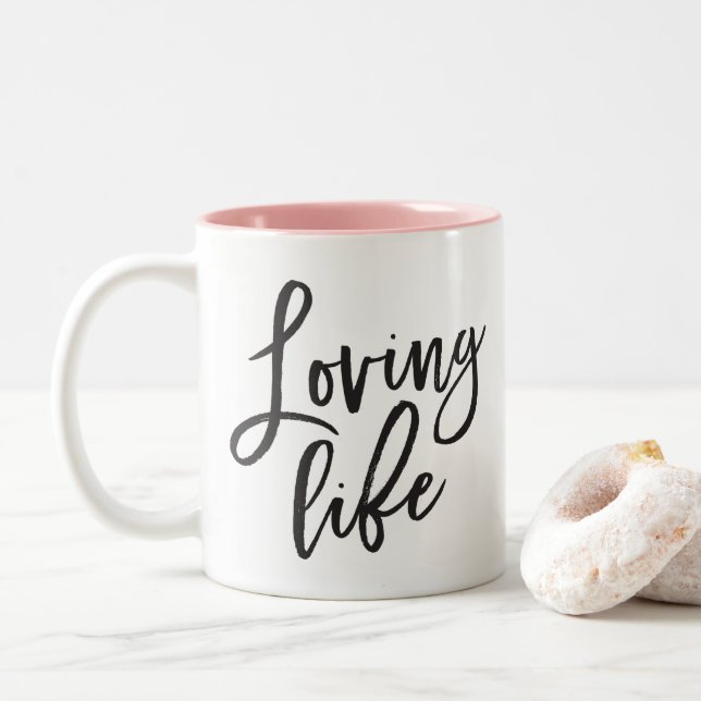 Caneca De Café Em Dois Tons AMAMENTANDO LIFE - aspas mínimas (Com Donut)