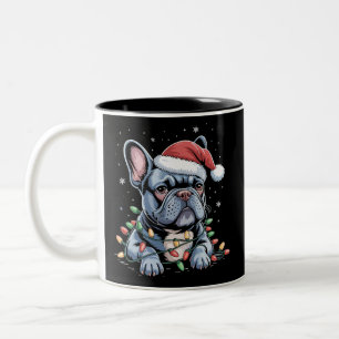 Caneca De Café Em Dois Tons Amante de Bulldog Francês Frenchie Chapéu de Natal