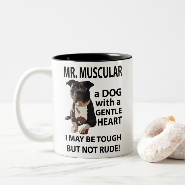 Caneca De Café Em Dois Tons Amante de Cães Pitbull (Com Donut)