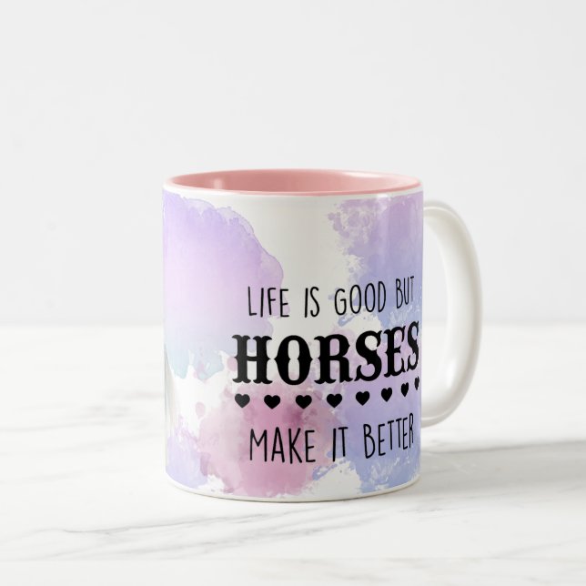 Caneca De Café Em Dois Tons Amante de Cavalos, Presente Equestre, Gráfico de M (Frente Esquerda)
