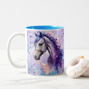 Caneca De Café Em Dois Tons Amante de Cavalos, Presente Equestre, Gráfico de M