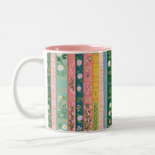 Caneca De Café Em Dois Tons Amante de Livros Florais Bonito