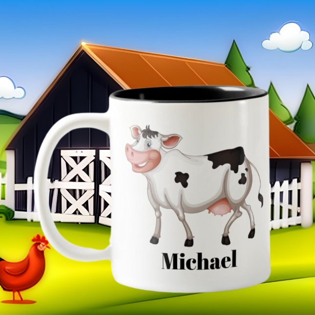 Caneca De Café Em Dois Tons Amantes de vacas brancas adicionam nome (Criador carregado)