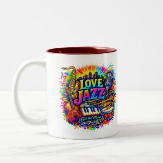 Caneca De Café Em Dois Tons Amar Jazz - sentir a música