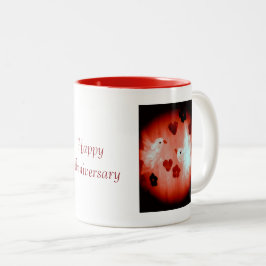 Caneca De Café Em Dois Tons Amar Pássaros Doves e Corações Aniversário