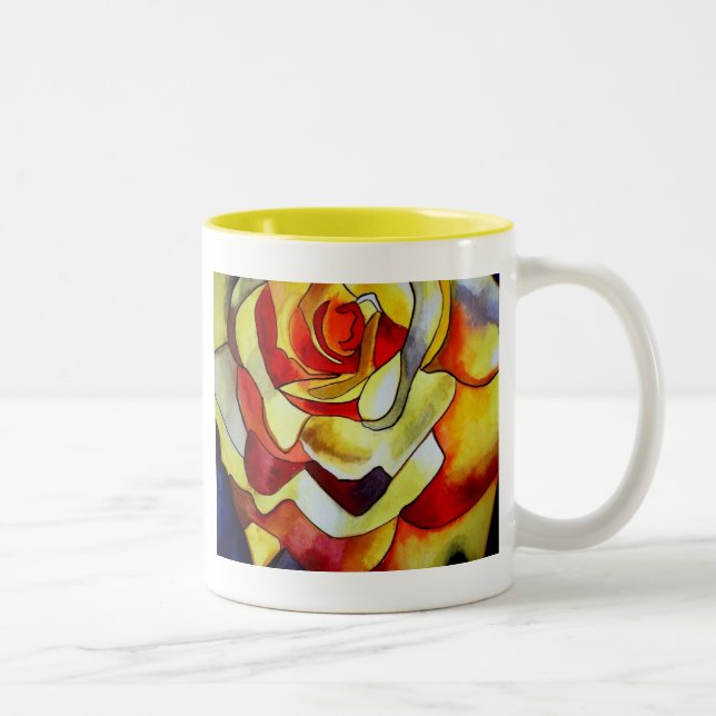 Caneca De Café Em Dois Tons Amarelo Freesia aquarela original afloral (Direita)