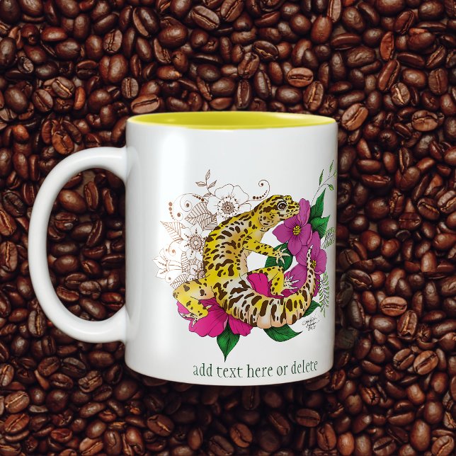 Caneca De Café Em Dois Tons Amarelo-leopardo Gecko Verde (Criador carregado)