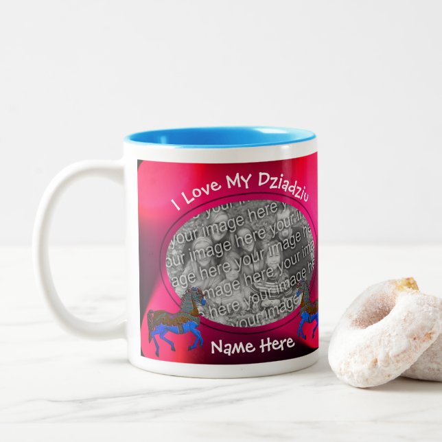 Caneca De Café Em Dois Tons Ame Meu Avô Polonês Dziadziu Carousel (Com Donut)