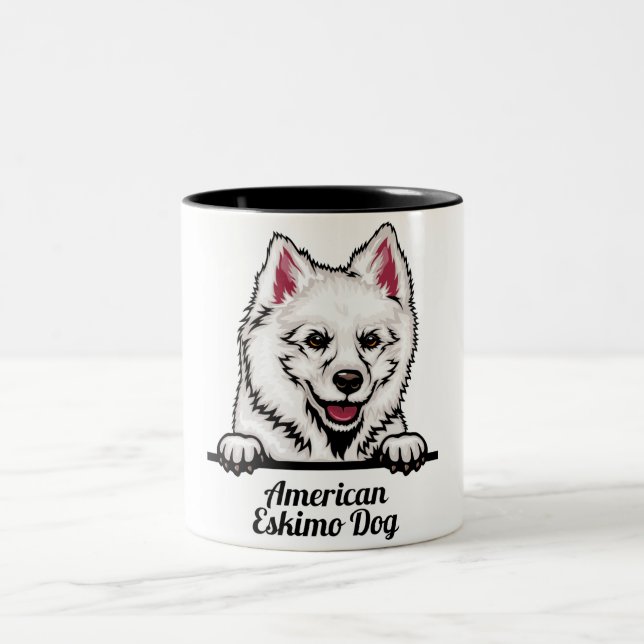 Caneca De Café Em Dois Tons American Eskimo Dog Mug (Centro)