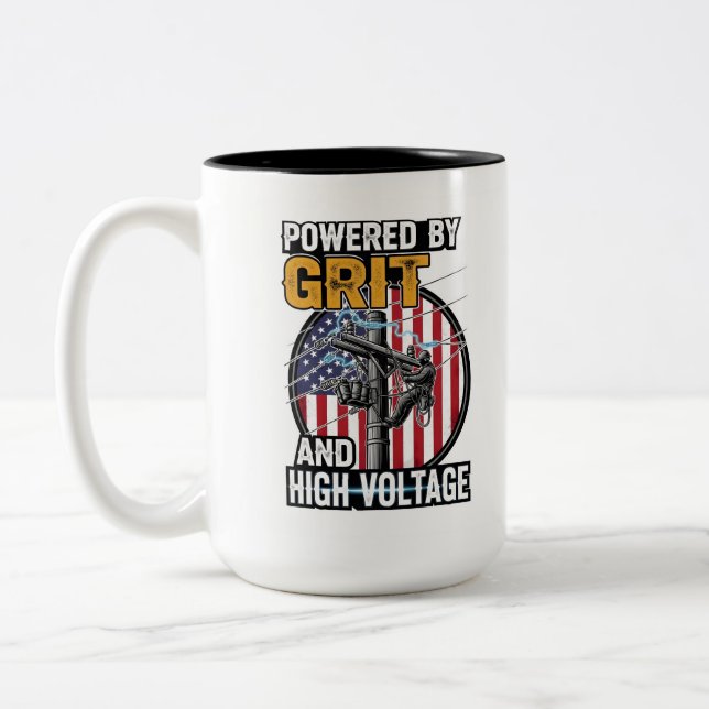 Caneca De Café Em Dois Tons American Flag Electrician Gift (Esquerda)