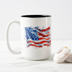 Caneca De Café Em Dois Tons American Flag USA Watercolor 4 de julho
