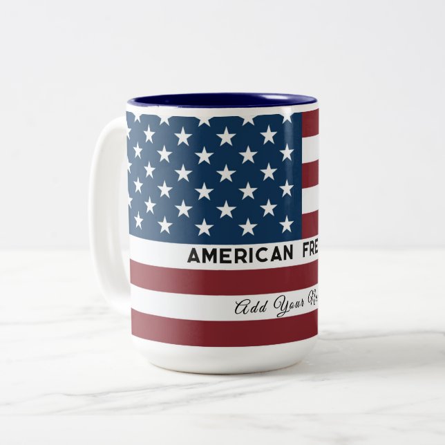 Caneca De Café Em Dois Tons American Freedom Personalized Name (Frente Esquerda)