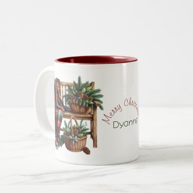 Caneca De Café Em Dois Tons Amigo Feliz Natal Bench Cozy (Frente Esquerda)