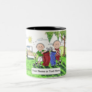 Caneca De Café Em Dois Tons Amigos do Golfe - Cartoon masculino e masculino