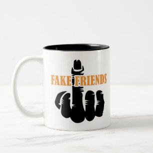 Caneca De Café Em Dois Tons Amigos falsos de dedo médio