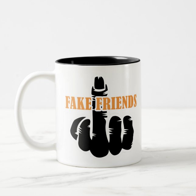 Caneca De Café Em Dois Tons Amigos falsos de dedo médio (Esquerda)