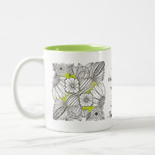 Caneca De Café Em Dois Tons Amizade Preciosa com Doodle de Flor Abstrata