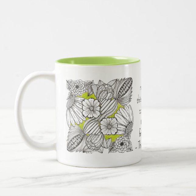 Caneca De Café Em Dois Tons Amizade Preciosa com Doodle de Flor Abstrata (Esquerda)
