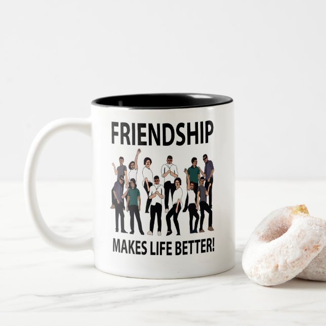 Caneca De Café Em Dois Tons Amizade Torna a Vida Melhor Amizade (Com Donut)