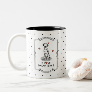 Caneca De Café Em Dois Tons Amo Dalmatianos (preto 1) Corações Bonitos