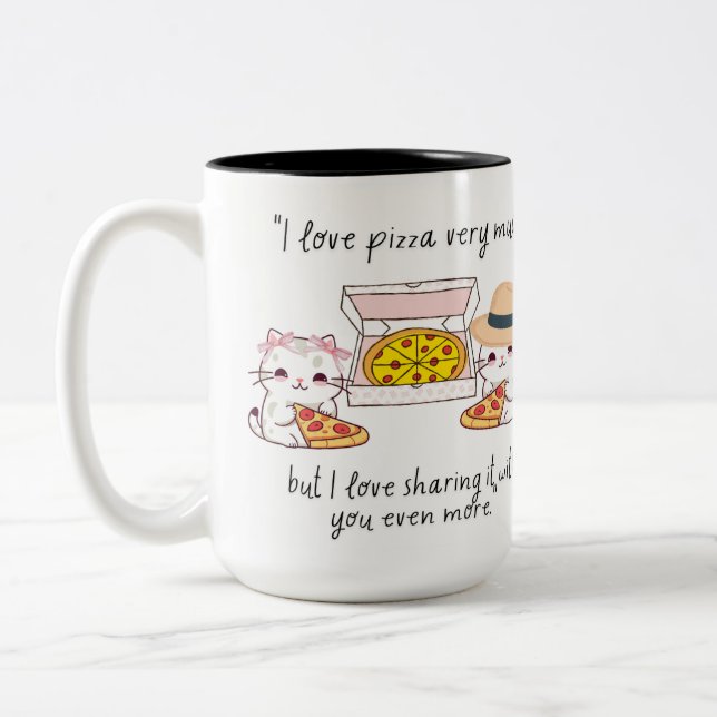 CANECA DE CAFÉ EM DOIS TONS AMO PIZZA MUITO, GATOS (Esquerda)