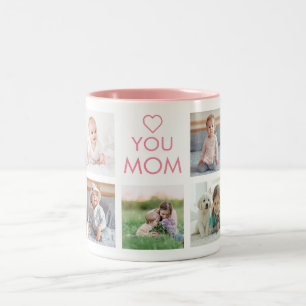 Caneca De Café Em Dois Tons Amo-Te A Colagem De Fotos Da Família Da Mãe Rosa