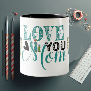 Caneca De Café Em Dois Tons Amo-Te Mãe, Dia de as mães Moderno De Tipografia
