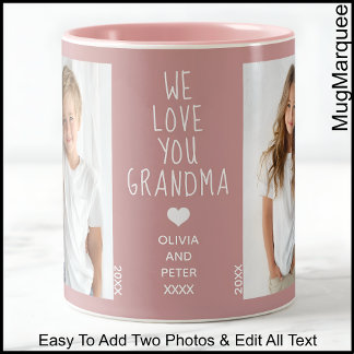 Caneca De Café Em Dois Tons Amo-Te Vovó, Texto Personalizado, Rosa Dusty C91