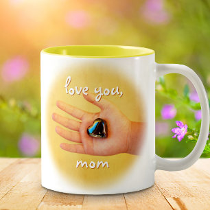 Caneca De Café Em Dois Tons Amo Você Mãe Foto de Mão de Criança Segurando Cora