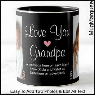 Caneca De Café Em Dois Tons Amo Você Vô, Aniversário, Foto Texto, Preto C00