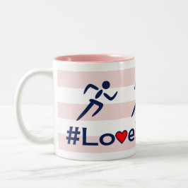 Caneca De Café Em Dois Tons Amor a correr listras cor-de-rosa hashtag