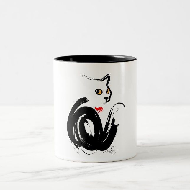 Caneca De Café Em Dois Tons Amor a Gato Negro (Centro)