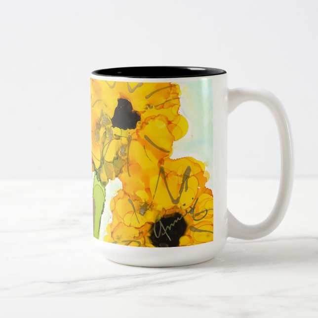 Caneca De Café Em Dois Tons Amor Café Mug "Sunflower Vigiando Você" (Direita)