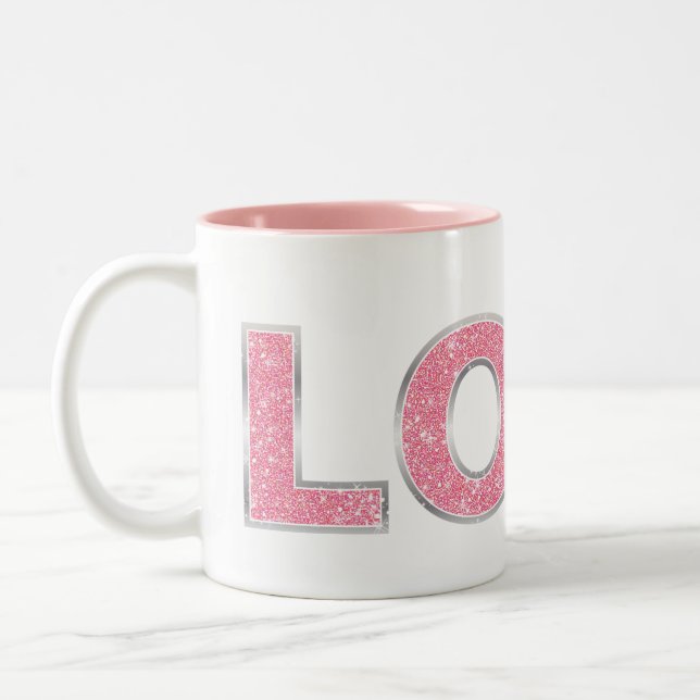 Caneca De Café Em Dois Tons Amor com brilho rosa (Esquerda)