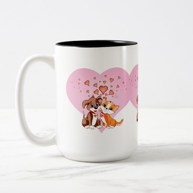 Caneca De Café Em Dois Tons Amor com Cachorro e Gatinho (Esquerda)