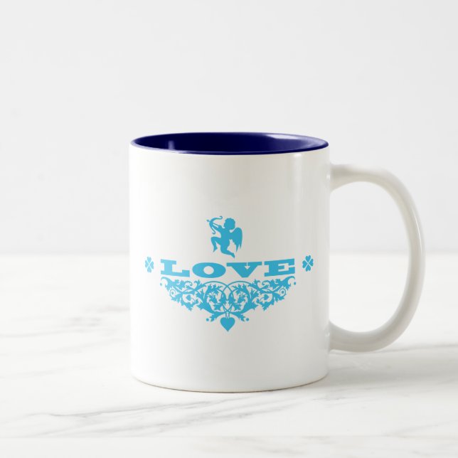 Caneca De Café Em Dois Tons Amor com Cupido (Azul) (Direita)