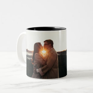 Caneca De Café Em Dois Tons Amor com foto do aniversário moderno